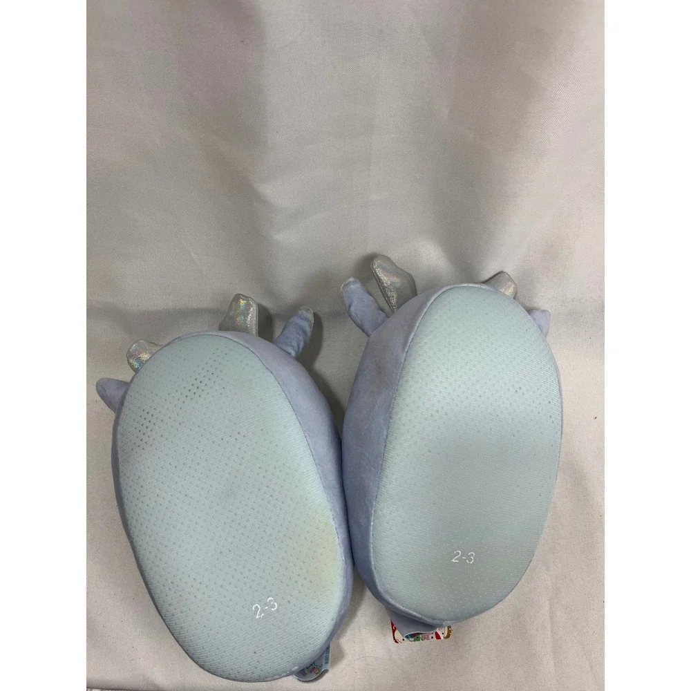 Squishmallows Blue Deer Plush Slippers Kids Size 2/3 Silver Antler Snowflake NEW